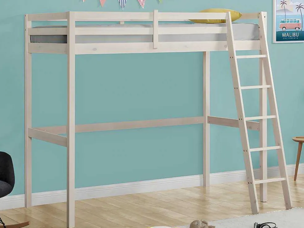 Hoogslaper Gedeon Ii - 90 X 190 Cm - Massief Grenen - Gebleekt + Matras