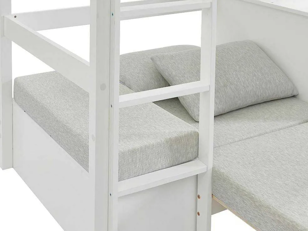 Hoogslaper Goliath Ii Met Bureau, Bedbank En Opbergruimte - 90 X 200 Cm - Massief Grenen - Gebleekt