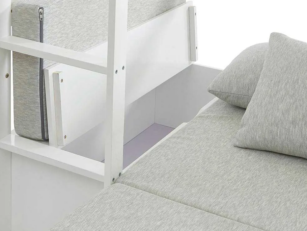 Hoogslaper Goliath Ii Met Bureau, Bedbank En Opbergruimte - 90 X 200 Cm - Massief Grenen - Gebleekt