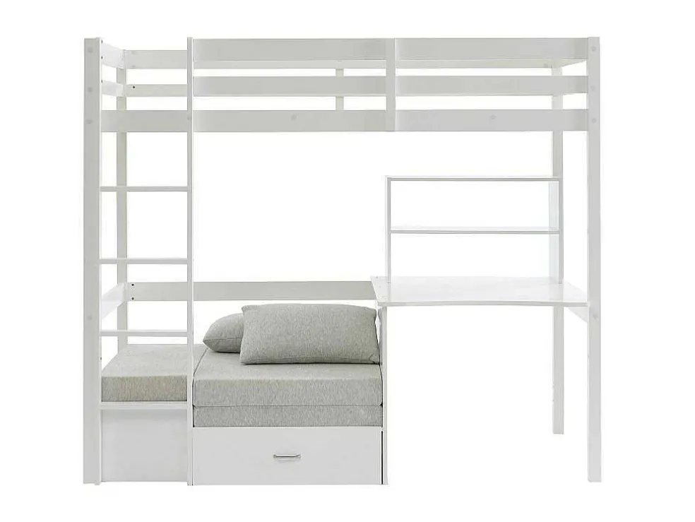 Hoogslaper Goliath Ii Met Bureau, Bedbank En Opbergruimte - 90 X 200 Cm - Massief Grenen - Gebleekt
