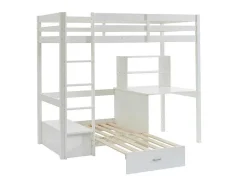 Hoogslaper Goliath Ii Met Bureau, Bedbank En Opbergruimte - 90 X 200 Cm - Massief Grenen - Gebleekt