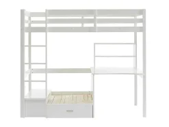 Hoogslaper Goliath Ii Met Bureau, Bedbank En Opbergruimte - 90 X 200 Cm - Massief Grenen - Gebleekt