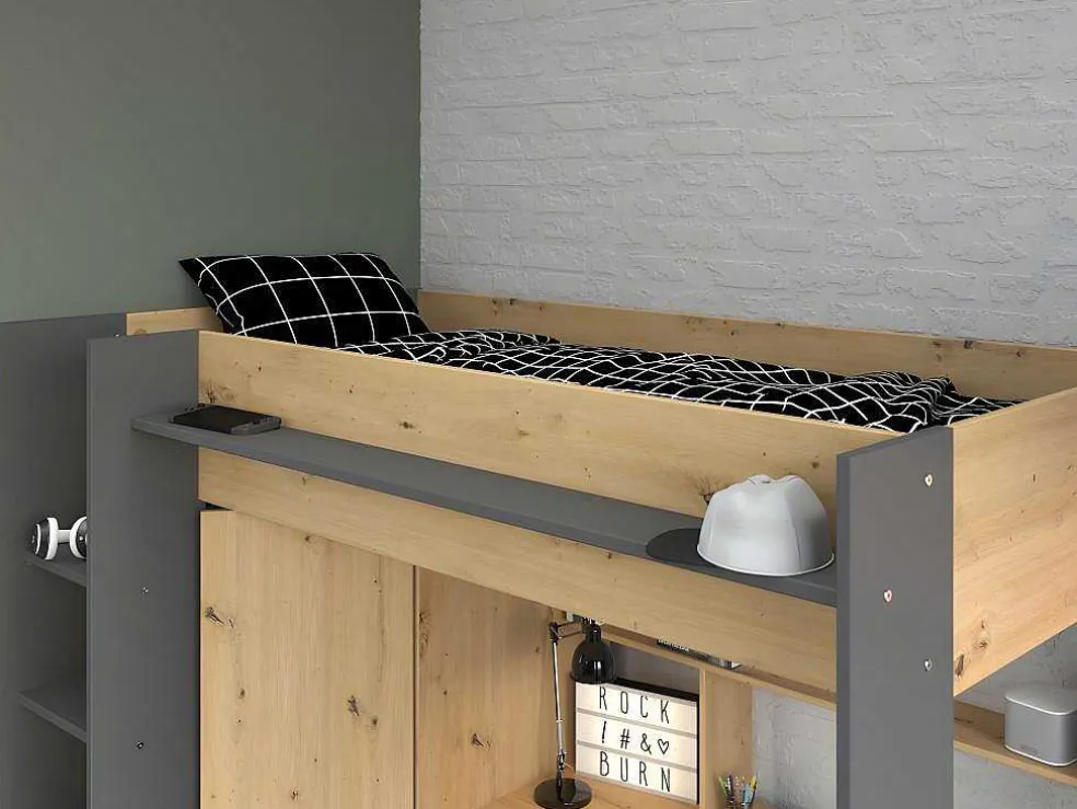 Hoogslaper Met Bureau En Kast - 90X200Cm - Naturel En Antraciet - Auckland