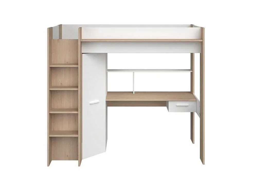 Hoogslaper Met Bureau En Kast - 90 X 200 Cm - Wit En Naturel - Auckland