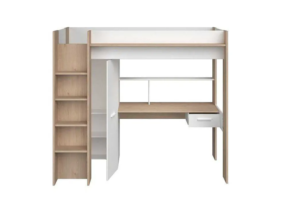 Hoogslaper Met Bureau En Kast - 90 X 200 Cm - Wit En Naturel - Auckland