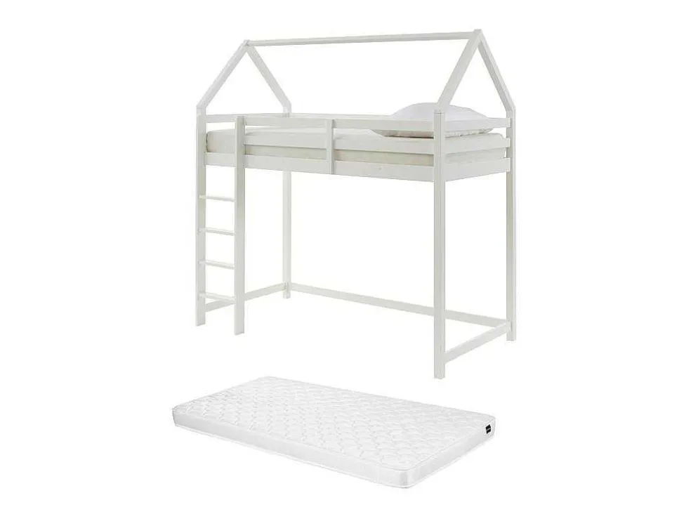 Hoogslaper 90 X 190 Cm - Grenen - Wit + Matras - Tarzia