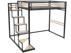 Hoogslaper 140 X 200 Cm - Metaal En Mdf - Zwart En Naturel - Jogui