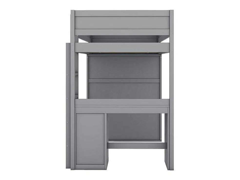 Hoogslaper 90 X 200 Cm Met Bureau + 2 Laden - Kledingkast Met Schuifdeur - Mdf Hout - Grijs