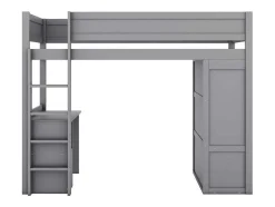 Hoogslaper 90 X 200 Cm Met Bureau + 2 Laden - Kledingkast Met Schuifdeur - Mdf Hout - Grijs