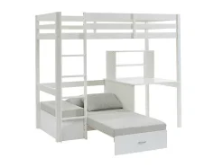 Hoogslaper 90 X 200 Cm Met Bureau, Slaapbank En Opbergruimte - Massief Grenen - Gebleekt + Matras - Goliath Iii