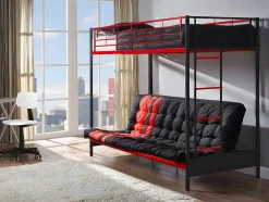 Hoogslaper 90 X 190 Cm - Met Slaapbank - Metaal - Zwart En Rood + Futon - Modulo V