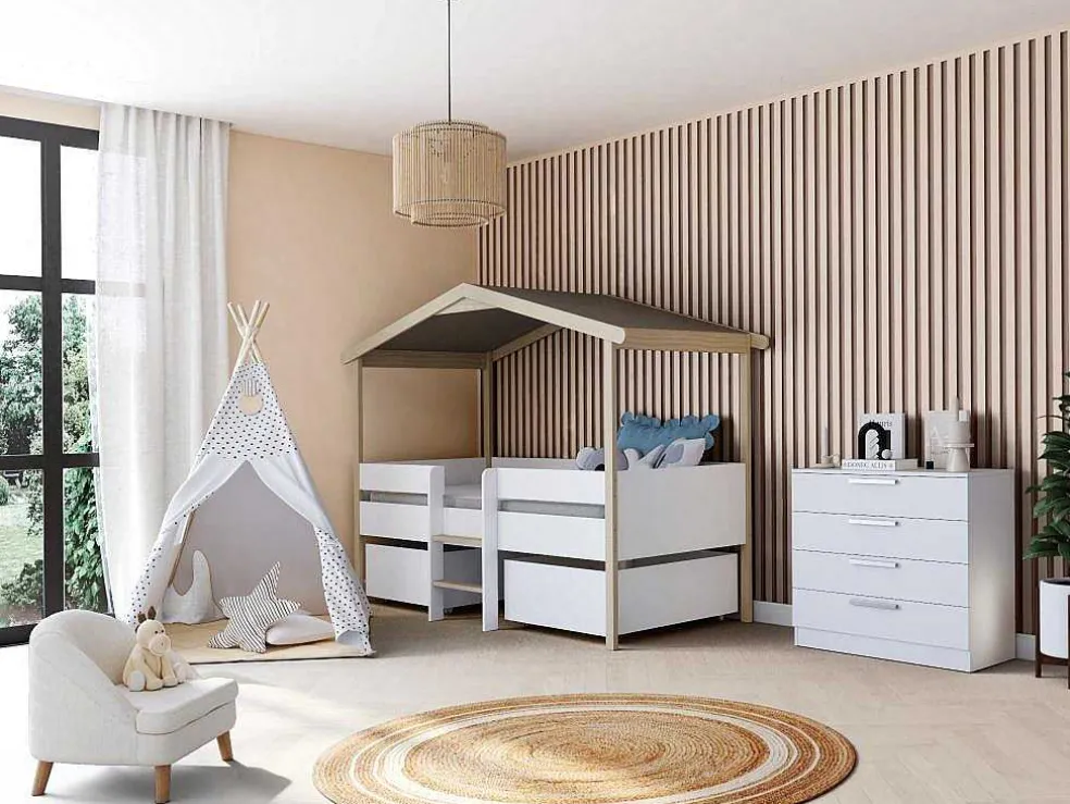 Hutbed Sarosi Met Laden - 90 X 190 Cm - Linden - Wit En Eiken