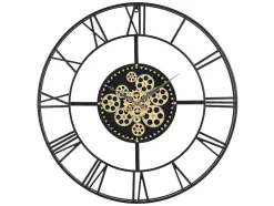 Industriele Wandklok - D80 Cm - Metaal - Zwart En Goudkleurig - Karial
