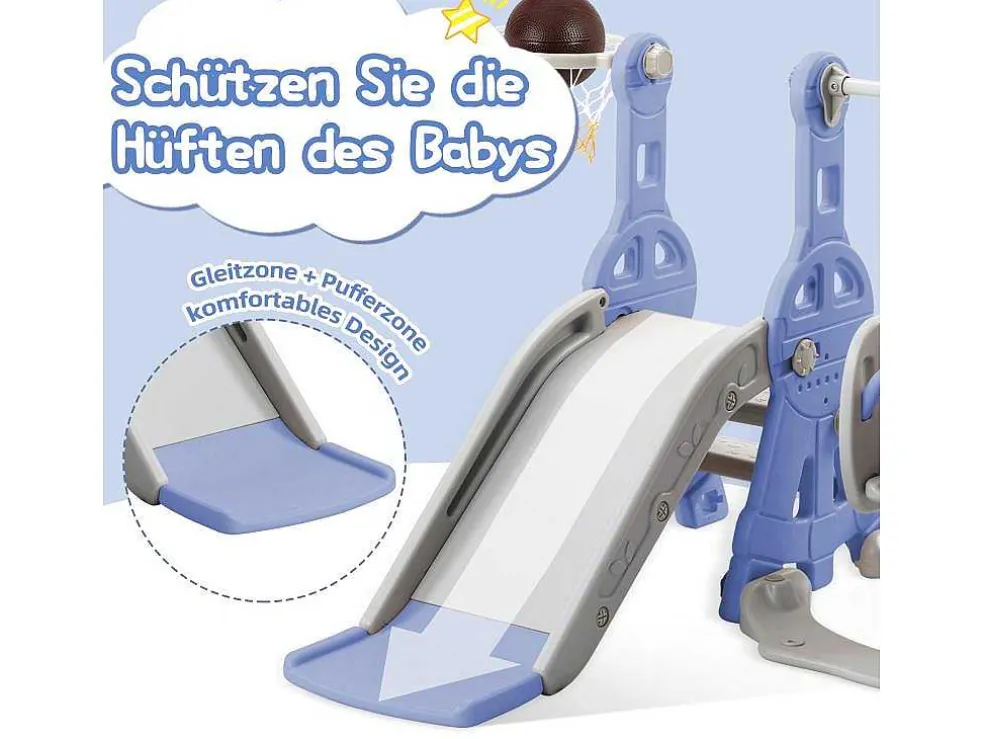 4-In-1 Glijbaan Met Schommel En Basketbalstandaard Voor Kinderen, Klimladder, Voor Binnen En Buiten, Blauw