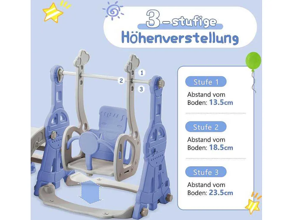4-In-1 Glijbaan Met Schommel En Basketbalstandaard Voor Kinderen, Klimladder, Voor Binnen En Buiten, Blauw