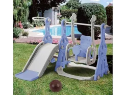 4-In-1 Glijbaan Met Schommel En Basketbalstandaard Voor Kinderen, Klimladder, Voor Binnen En Buiten, Blauw