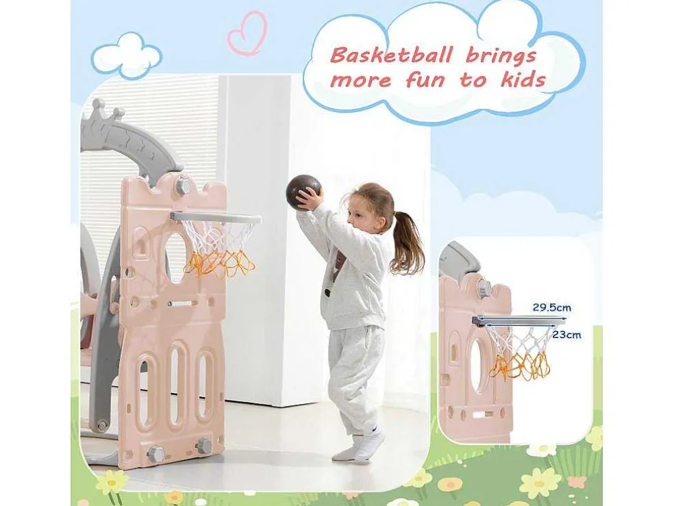 5 In 1 Glijbaan - Met Trap, Schommel, Opbergruimte, Basketbalring - Roze