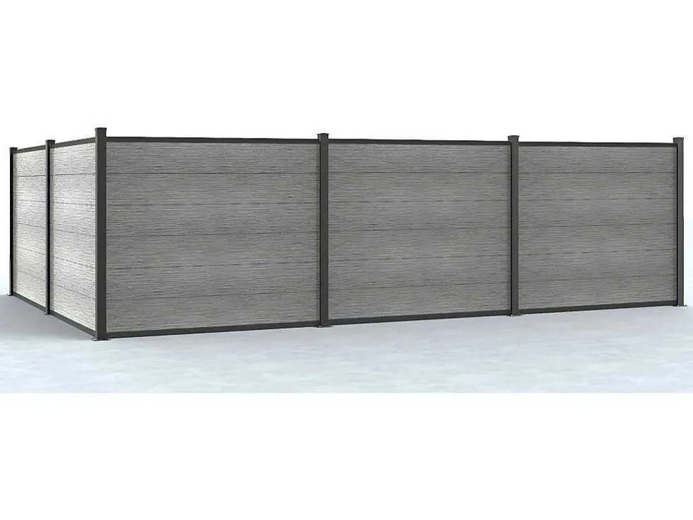 Ingraafbare Omheining H156 Cm - Set 6 Composietplaten + 1 Lichtgrijze Paal - Enola