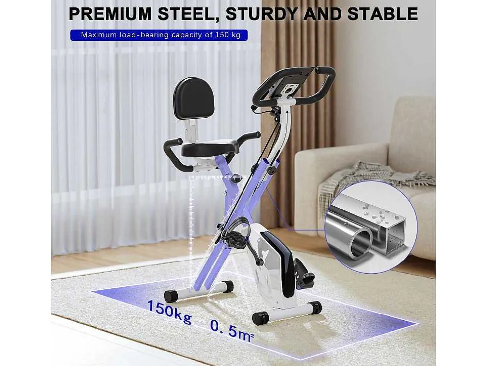3 In 1 Opvouwbare Hometrainer, Magnetische X-Bike Ligfiets Fitness Bike Met 8-Level Verstelbare Weerstand Voor Home Gym Workout