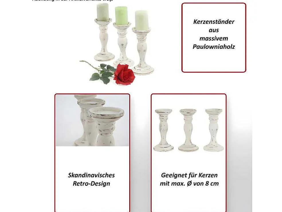 Kandelaar H361 (Set Van 3), Wit Gelakt