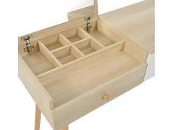 Kaptafel Met Opbergspiegel, 3 Laden, Meerdere Opbergvakken, Grote Opbergcapaciteit - Naturel (Kruk Niet Inbegrepen)