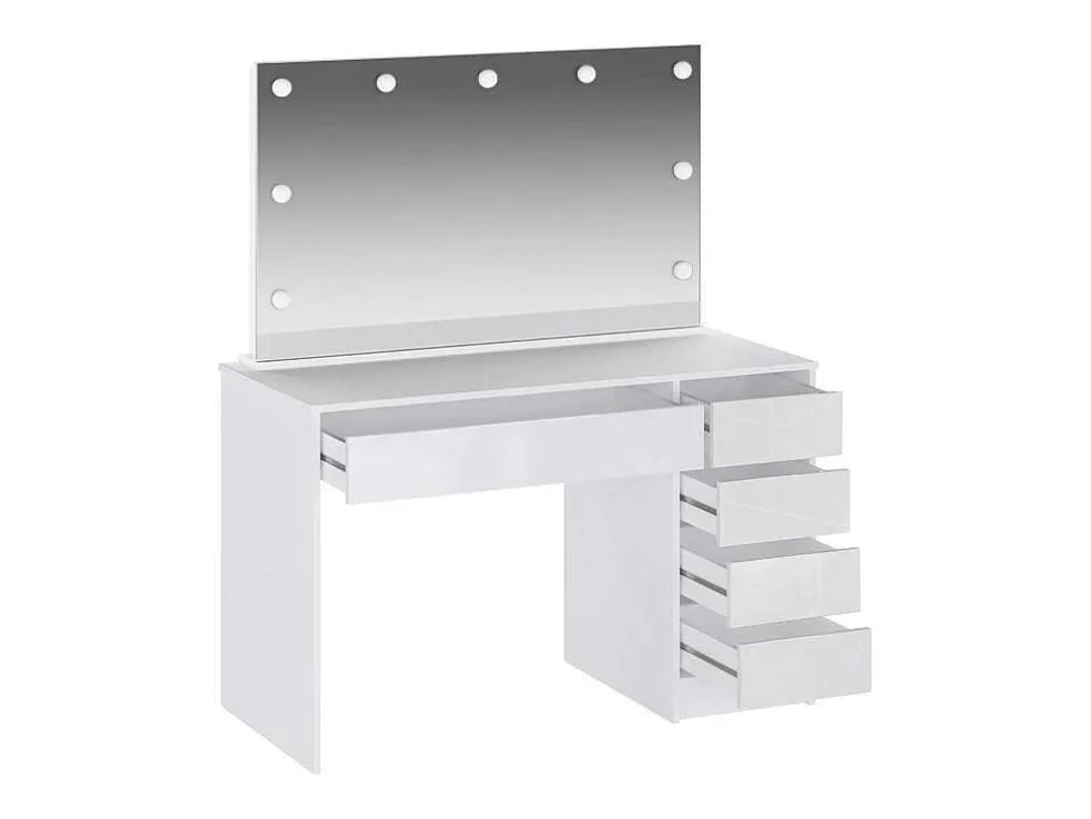 Kaptafel Met Spiegel En Ledverlichting - 5 Lades - Glanzend Wit - Jenemi