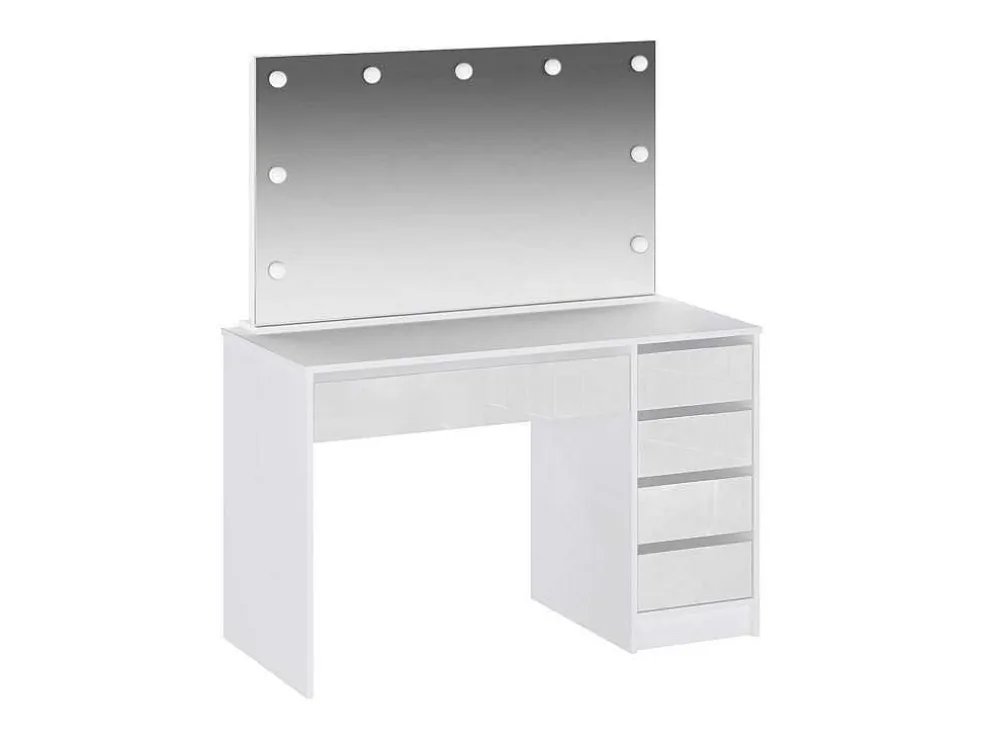 Kaptafel Met Spiegel En Ledverlichting - 5 Lades - Glanzend Wit - Jenemi