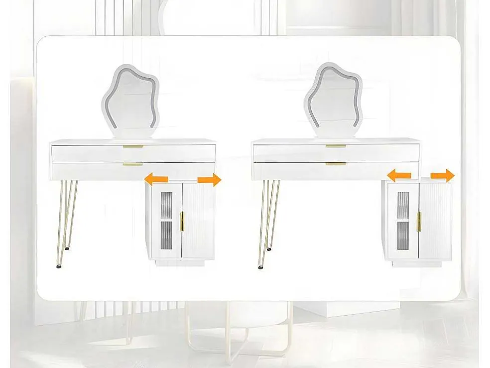 Kaptafel Met Spiegel En Led-Verlichting - 2 Lades En Een Uitneembare Kast - Wit (Kruk Niet Inbegrepen)