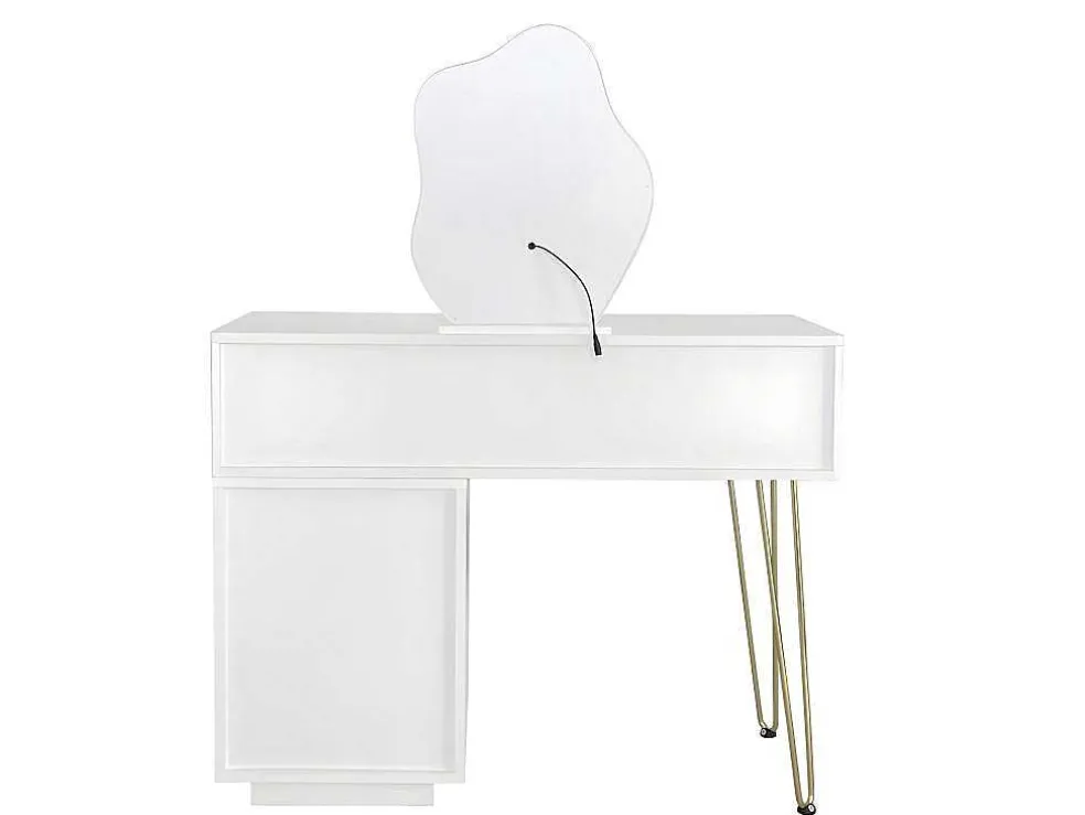 Kaptafel Met Spiegel En Led-Verlichting - 2 Lades En Een Uitneembare Kast - Wit (Kruk Niet Inbegrepen)