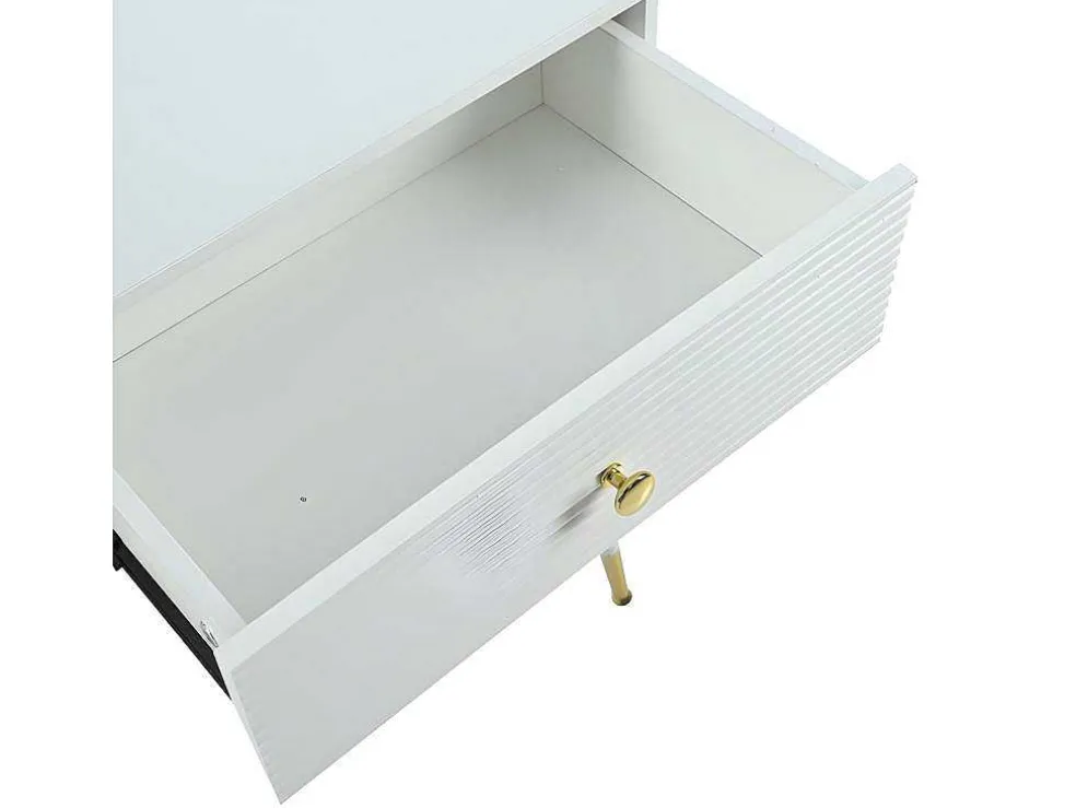 Kaptafel Met Spiegel En Led-Verlichting - 2 Lades En Een Uitneembare Kast - Wit (Kruk Niet Inbegrepen)