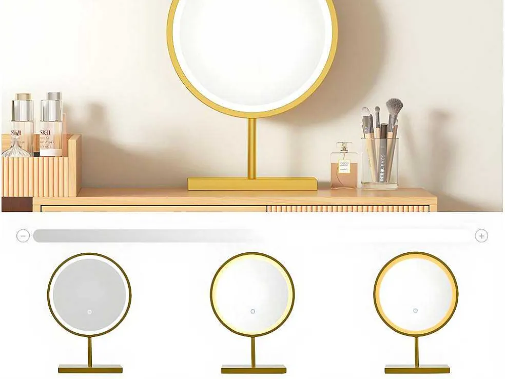 Kaptafel Met Spiegel En Led-Verlichting - 3 Lades En Een Zijkastje - Naturel (Kruk Niet Inbegrepen)