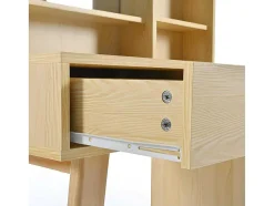 Kaptafel Met Spiegel - 4 Open Vakken En 4 Grote Lades - Naturel (Kruk Niet Inbegrepen)