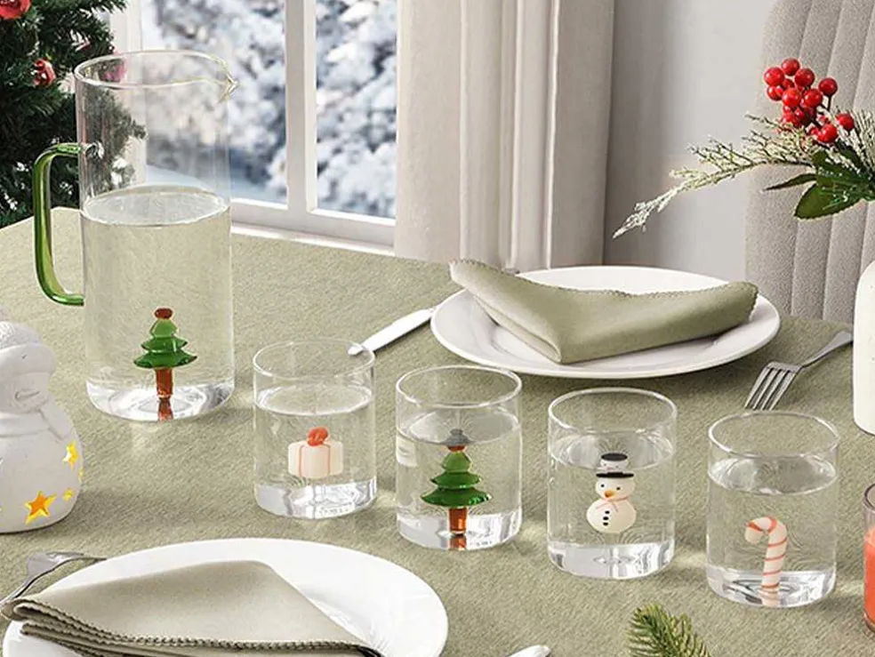 Karaf + Set Van 4 Glazen Met Kerstmotieven - Scopa