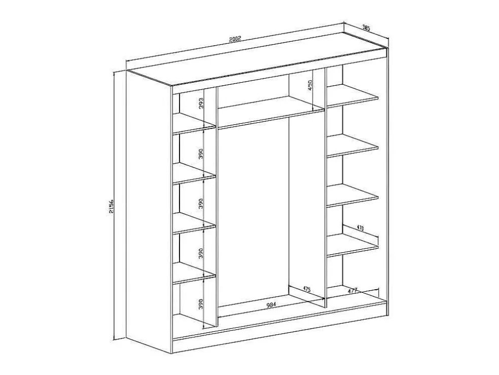 Kast Met 2 Schuifdeuren - Met Spiegel - L200 Cm - Wit - Ochira