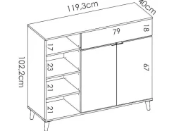 Keukenbuffet Wajdi - 2 Deuren, 1 Lade En 4 Nissen - Wit En Eiken