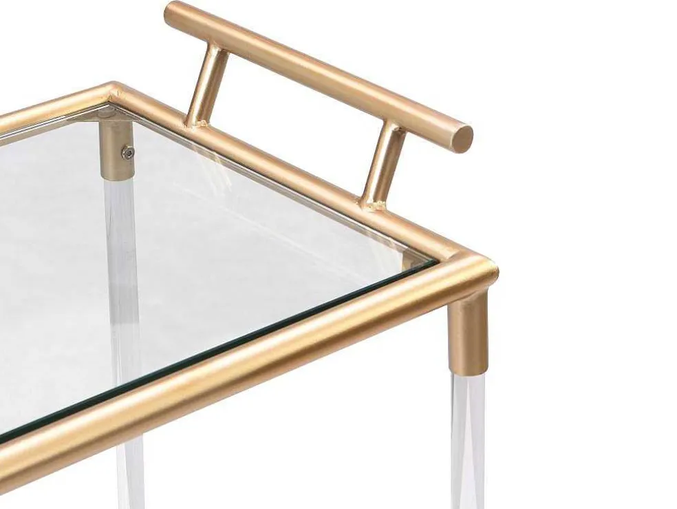 Keukentrolley Met Twee Bladen In Gehard Glas En Metaal - Transparant En Goudkleurig - Orula