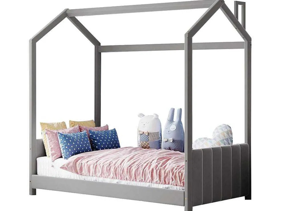 Kinderhutbed 90X200Cm In Fluweel - Lattenbodem - Grijs
