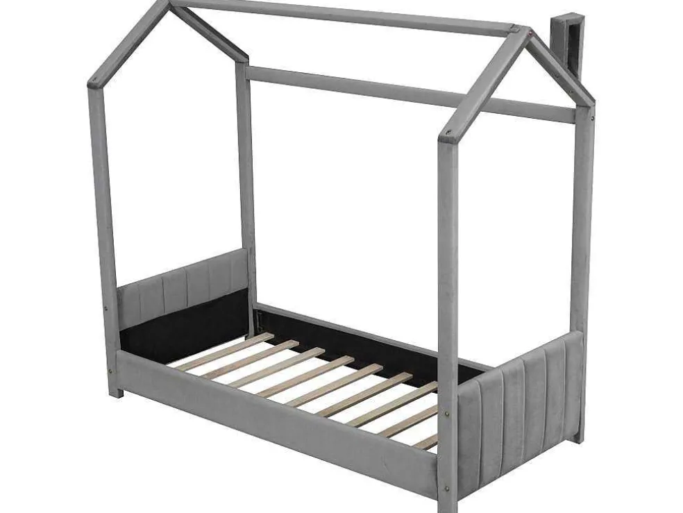 Kinderhutbed 90X200Cm In Fluweel - Lattenbodem - Grijs