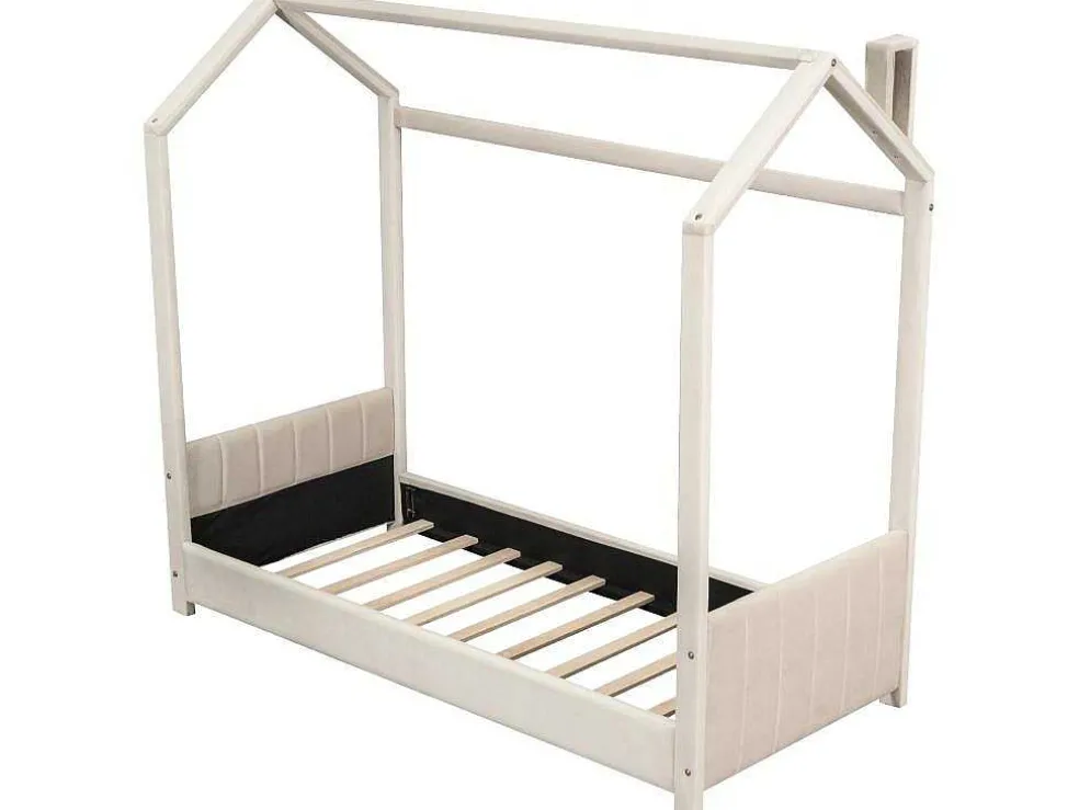Kinderhutbed 90X200Cm In Fluweel - Lattenbodem - Beige
