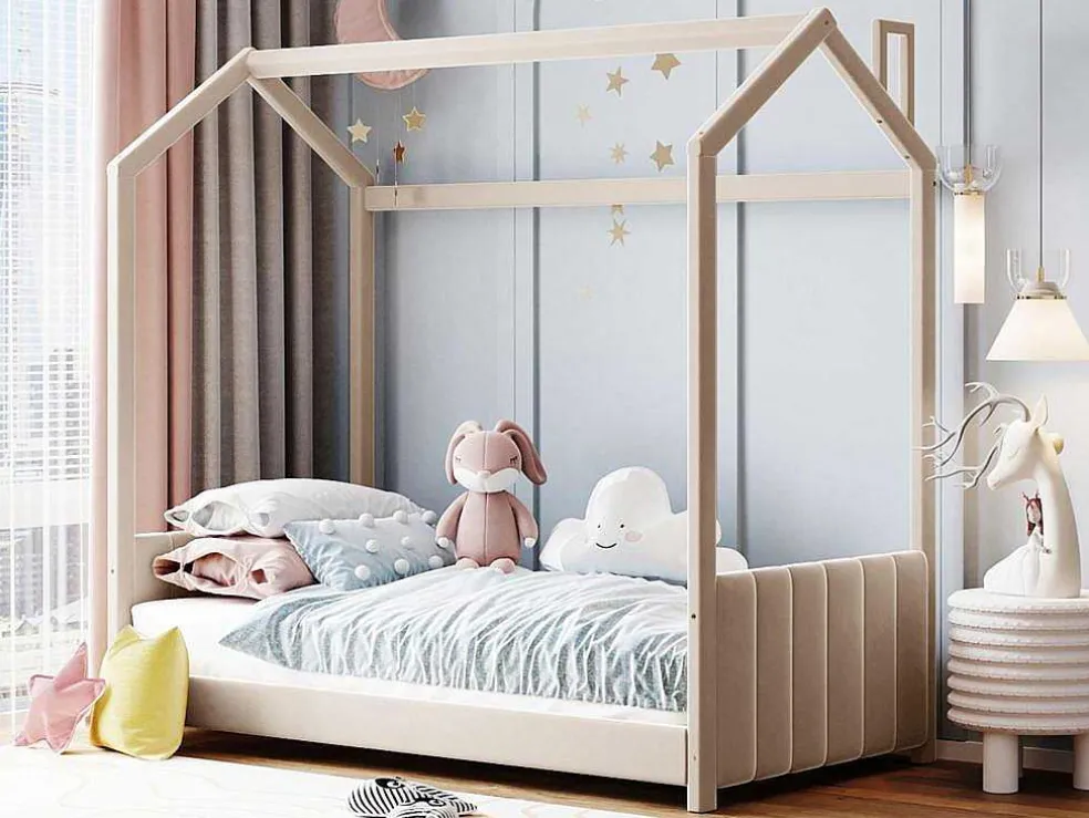 Kinderhutbed 90X200Cm In Fluweel - Lattenbodem - Beige