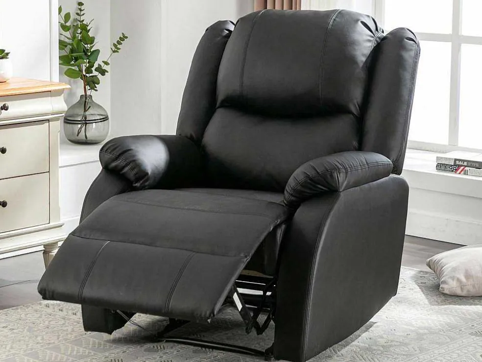 Kunstleer Handmatig Verstelbare Relaxfauteuil Met Zijvak - Zwart
