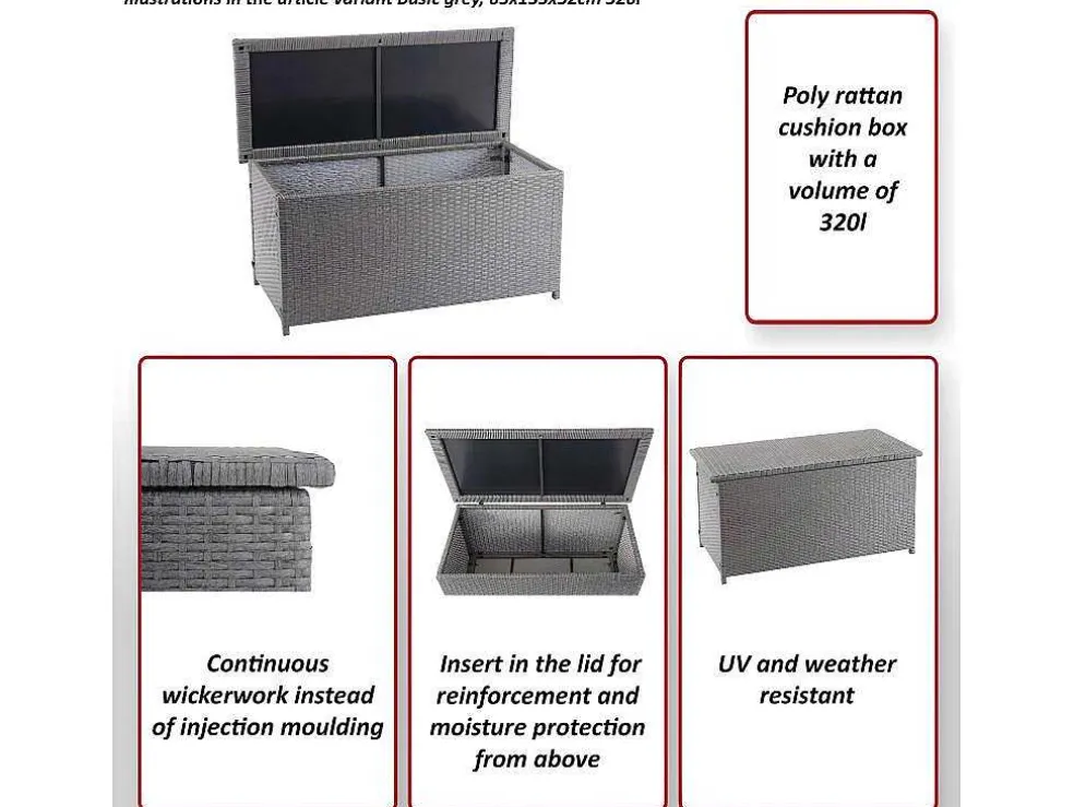 Kussenbox Van Polyrattan Mcw-D88 Iii, Basic Grijs, 51X115X59Cm 250L