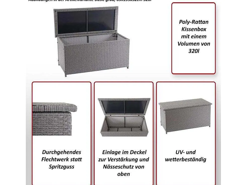 Kussenbox Van Polyrattan Mcw-D88 Iii, Basic Grijs, 51X115X59Cm 250L