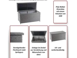 Kussenbox Van Polyrattan Mcw-D88 Iii, Basic Zwart, 63X135X52Cm 320L