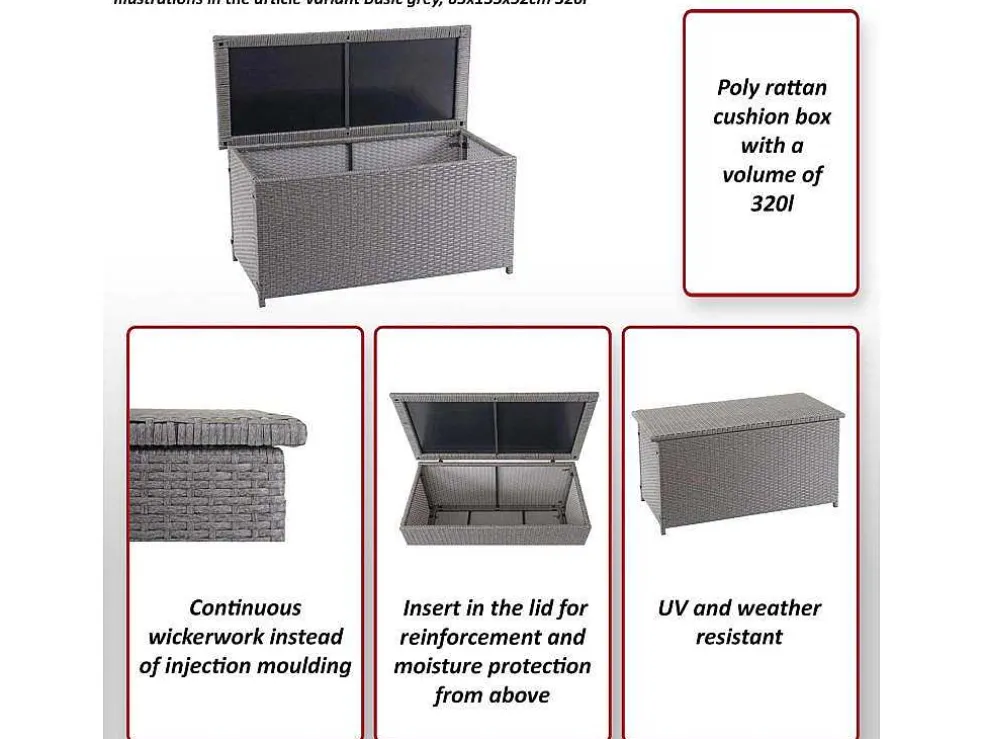 Kussenbox Van Polyrattan Mcw-D88 Iii, Basic Grijs, 80X160X94Cm 950L