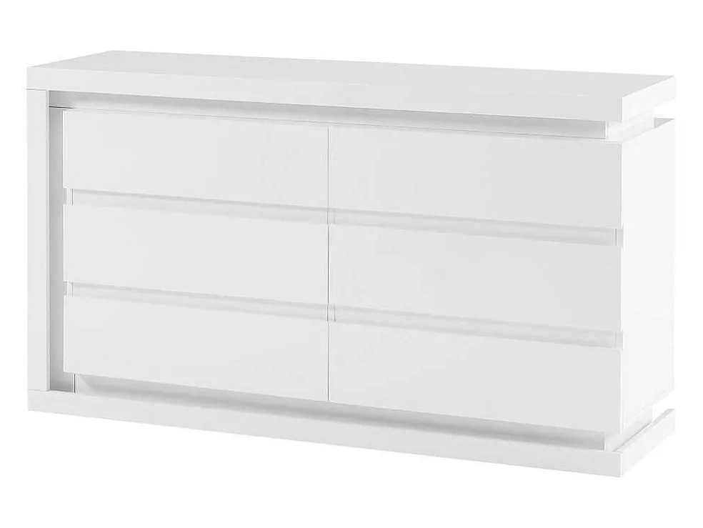 Ladekast Met 6 Lades - Met Ledverlichting - Mdf - Wit Gelakt - Flarancia
