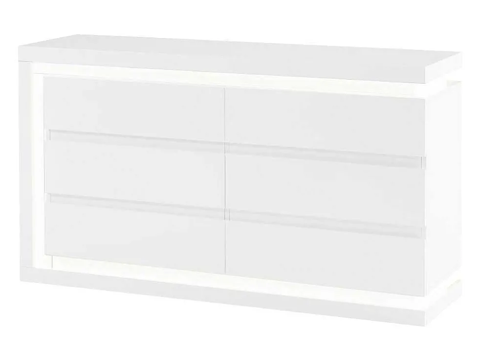 Ladekast Met 6 Lades - Met Ledverlichting - Mdf - Wit Gelakt - Flarancia