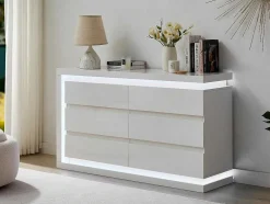 Ladekast Met 6 Lades - Met Ledverlichting - Mdf - Wit Gelakt - Flarancia