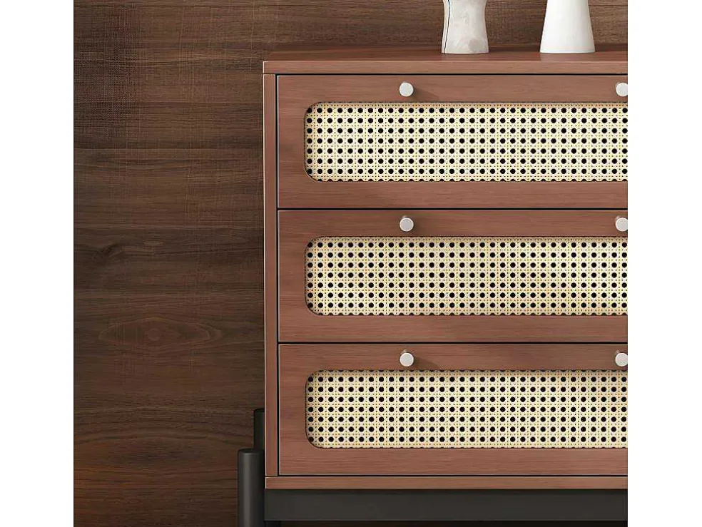 Ladekast - 3 Pvc Rotan Lades Met Zwarte Poten - Bruin