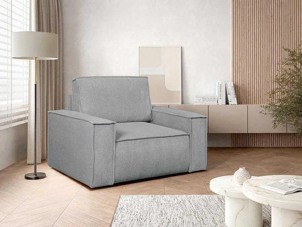 Lichtgrijze Ribfluwelen Fauteuil Amelia
